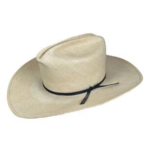 Tan Straw Cowboy Hat with Black Band western distressed vintage Resistol 7 1/8
